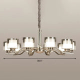 Modern Chrome Restaurant Chandelier With Cylindrical Frosted And Smoke Grey Glass 10 /