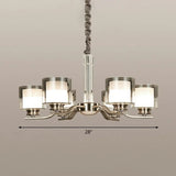 Modern Chrome Restaurant Chandelier With Cylindrical Frosted And Smoke Grey Glass 6 /