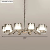 Modern Chrome Restaurant Chandelier With Cylindrical Frosted And Smoke Grey Glass