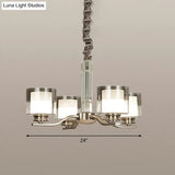 Modern Chrome Restaurant Chandelier With Cylindrical Frosted And Smoke Grey Glass