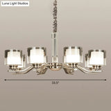 Modern Chrome Restaurant Chandelier With Cylindrical Frosted And Smoke Grey Glass