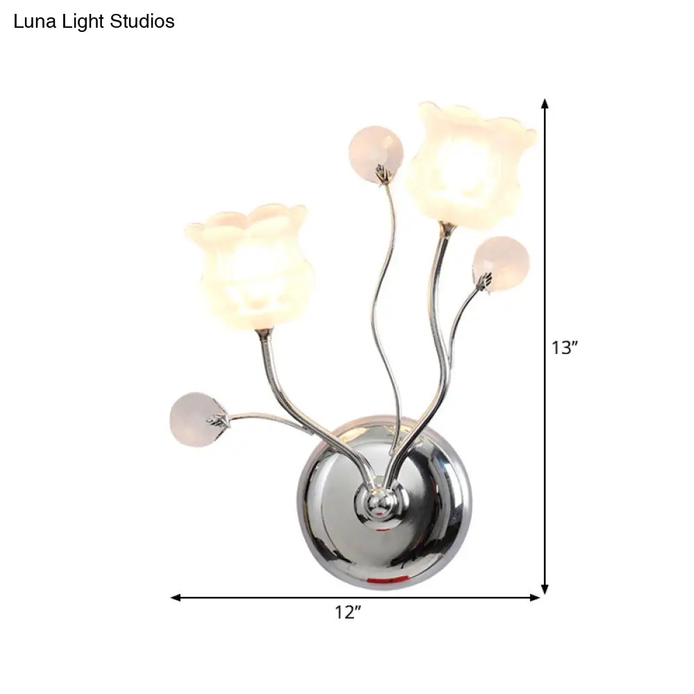 Modern Chrome Sconce Light: Clear Crystal Orbs With Scrolling Arm 2 Bulbs Wall Lighting Bloom Shade