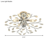 Modern Chrome Semi Flush Chandelier With Crystal Accents - 6 Light