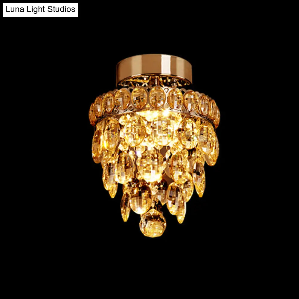 Modern Chrome Single - Bulb Crystal Ceiling Flush Mount Light