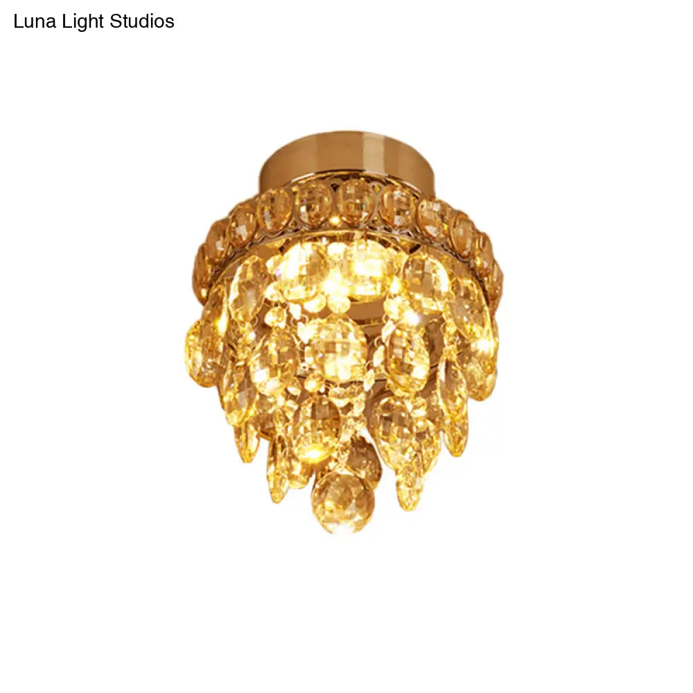 Modern Chrome Single - Bulb Crystal Ceiling Flush Mount Light