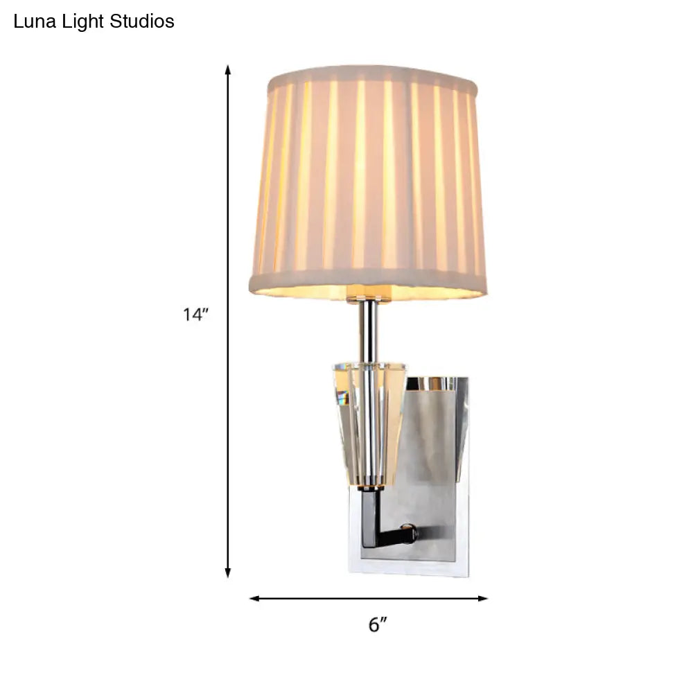 Modern Chrome Single Bulb Wall Sconce With Fabric Pleated Lampshade - Sleek & Stylish Mounted Light