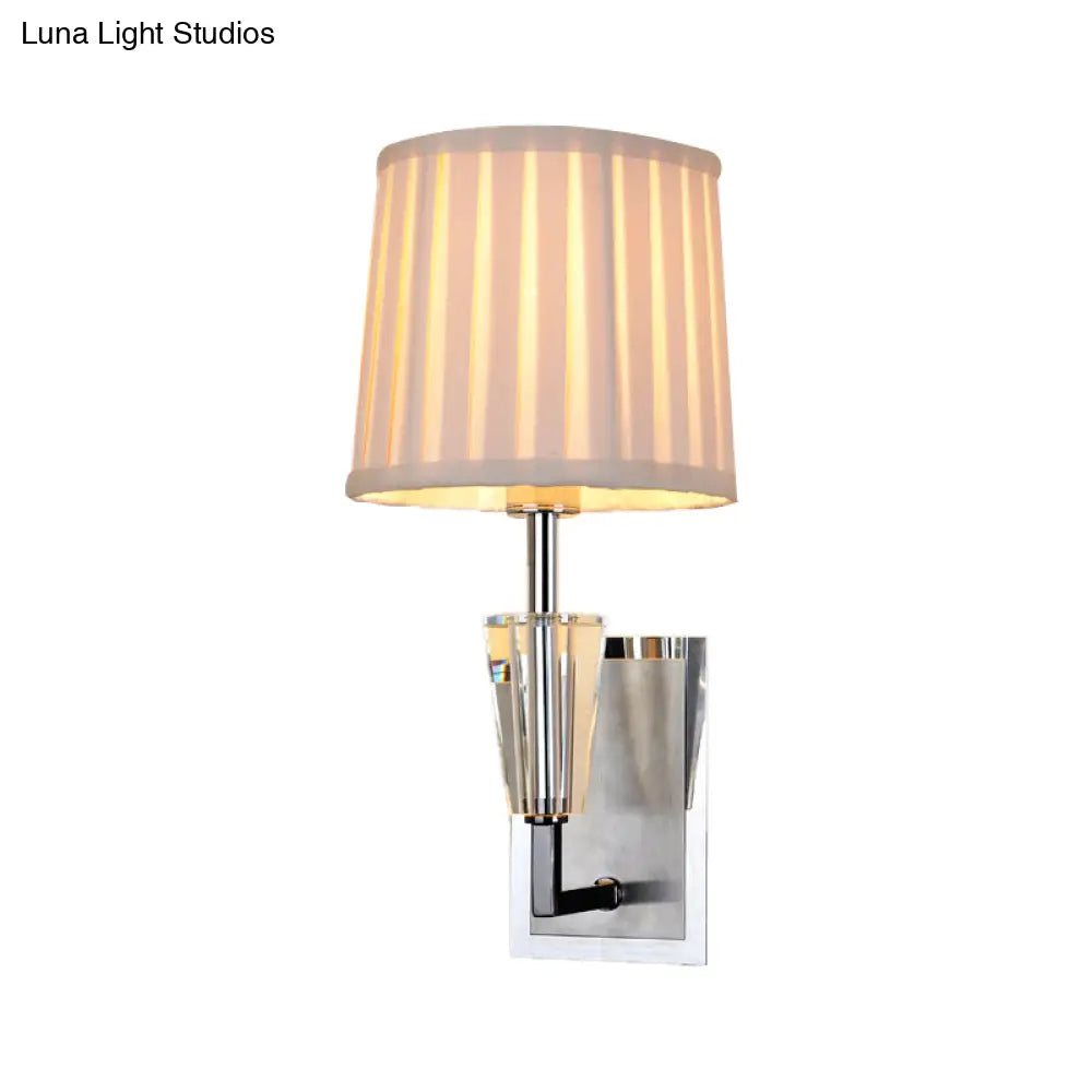Modern Chrome Single Bulb Wall Sconce With Fabric Pleated Lampshade - Sleek & Stylish Mounted Light