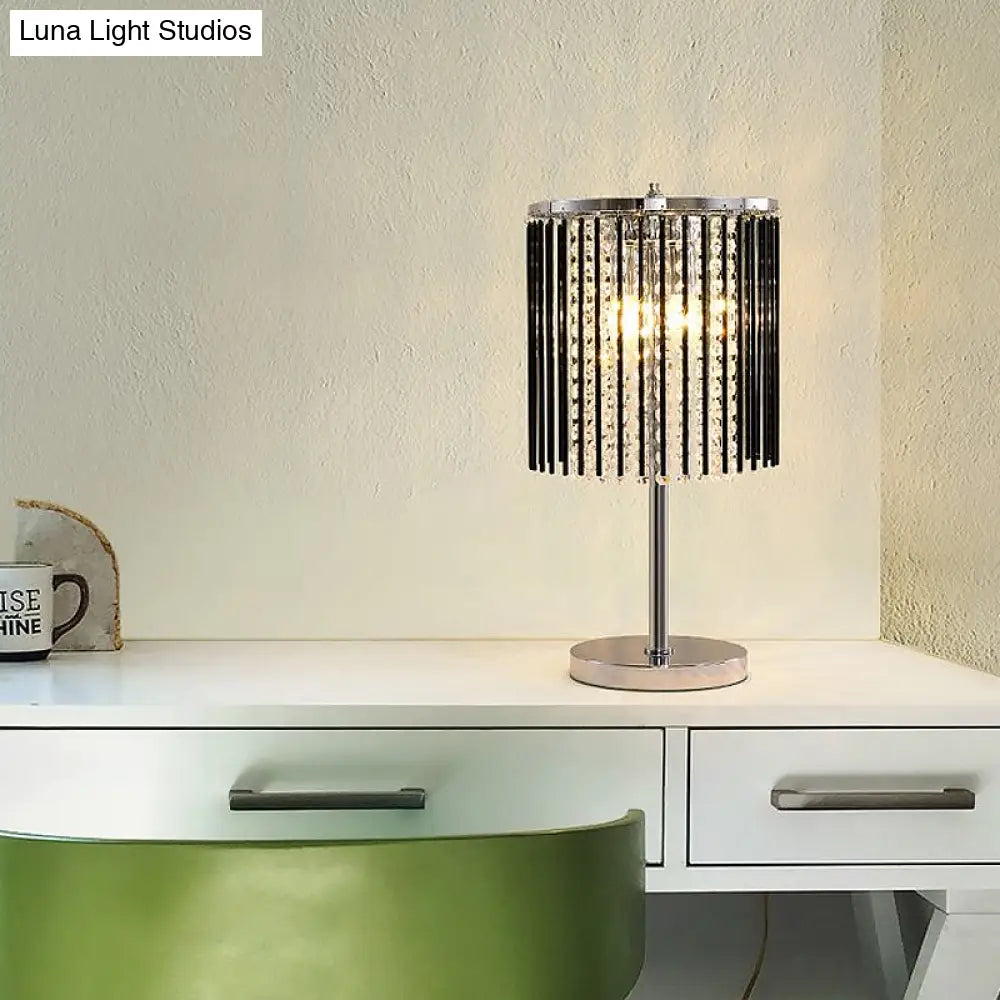 Modern Chrome Small Desk Lamp With Crystal Bead Shade - 2 Heads Study Table Light