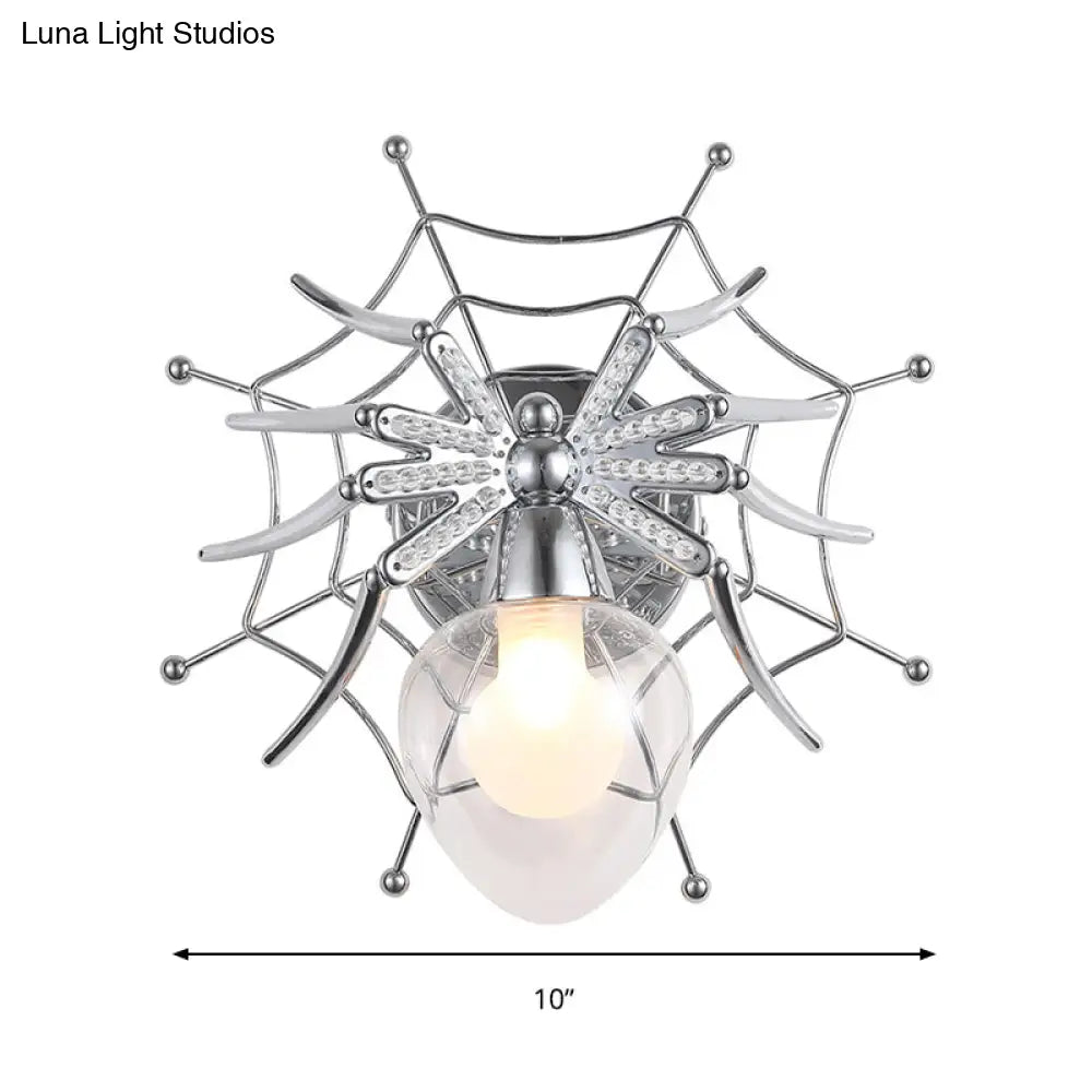 Modern Chrome Spider Wall Sconce With Clear Glass Shade For Bedroom Lighting