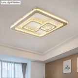 Modern Chrome Square Led Flush Mount Ceiling Lamp With Warm/White Light And Beveled Glass Available