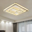 Modern Chrome Square Led Flush Mount Ceiling Lamp With Warm/White Light And Beveled Glass Available