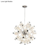 Modern Chrome Starburst Chandelier - 12 Heads Floral Crystal Dining Room Hanging Lamp