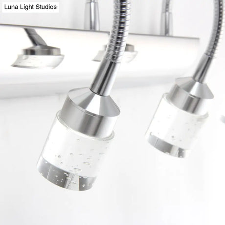 Modern Chrome Swoop Arm Led Vanity Wall Sconce With Seedy Crystal For Stylish Bath Decor