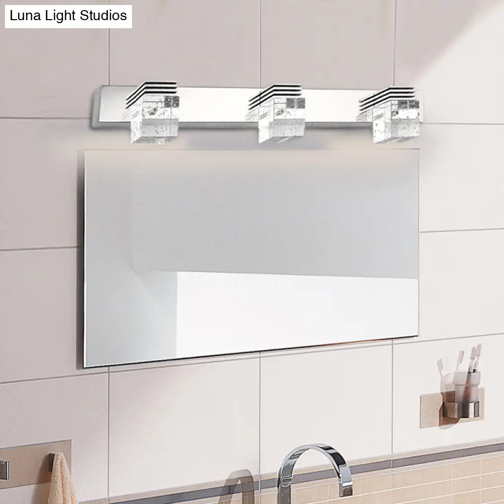 Modern Chrome Vanity Light Fixture With Clear Crystal Accents - 2/3 Bulbs Warm/White