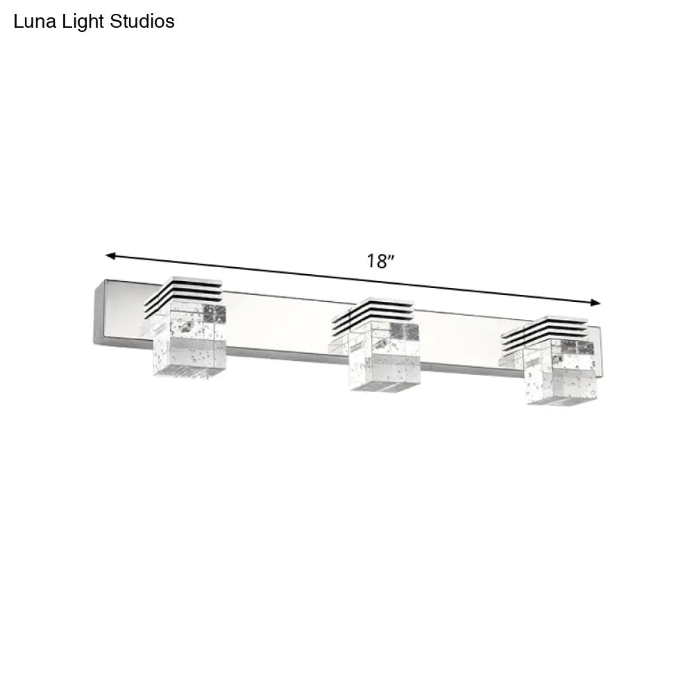 Modern Chrome Vanity Light Fixture With Clear Crystal Accents - 2/3 Bulbs Warm/White