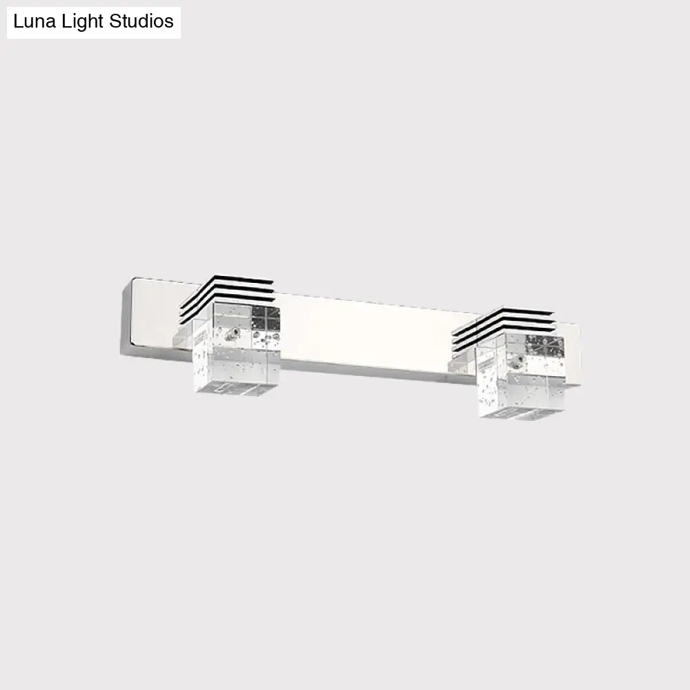 Modern Chrome Vanity Light Fixture With Clear Crystal Accents - 2/3 Bulbs Warm/White