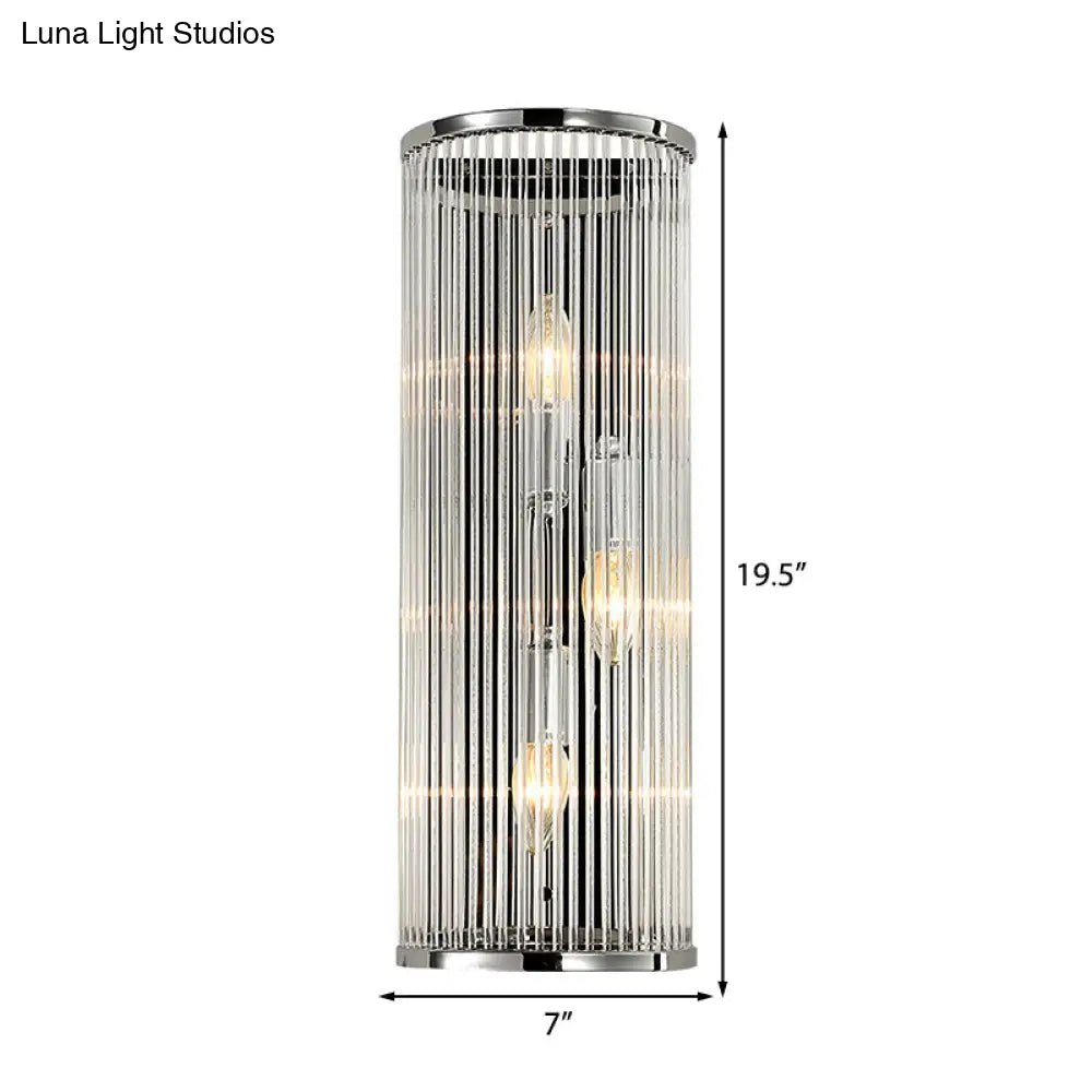 Modern Chrome Wall Sconce Fixture With Clear Crystal Shade - 3-Light Bedroom Light
