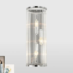Modern Chrome Wall Sconce Fixture With Clear Crystal Shade - 3-Light Bedroom Light