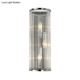 Modern Chrome Wall Sconce Fixture With Clear Crystal Shade - 3-Light Bedroom Light