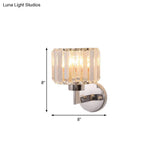 Modern Chrome Wall Sconce Light With Crystal Rod Shade - 1-Light Hallway Mount