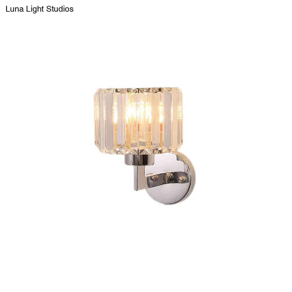 Modern Chrome Wall Sconce Light With Crystal Rod Shade - 1-Light Hallway Mount