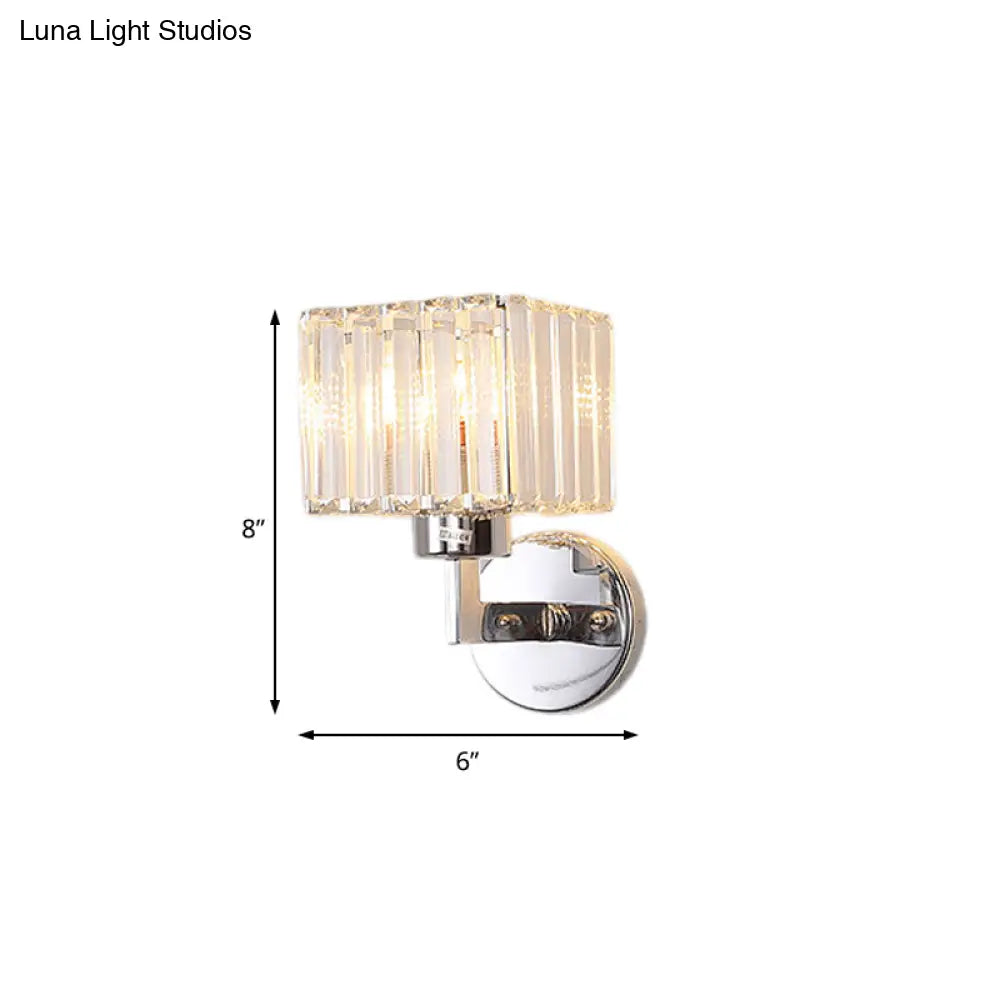 Modern Chrome Wall Sconce Light With Crystal Rod Shade - 1-Light Hallway Mount