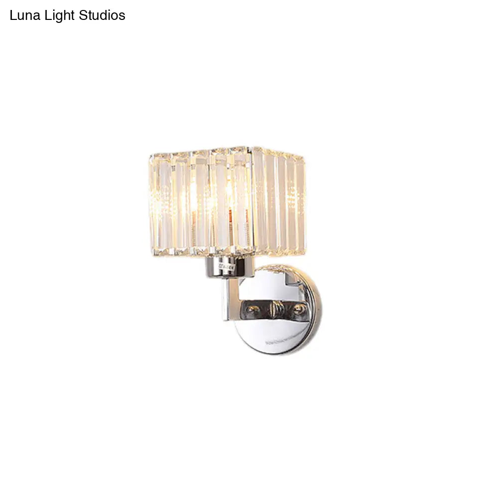 Modern Chrome Wall Sconce Light With Crystal Rod Shade - 1-Light Hallway Mount