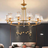 Modern Circle Chandelier With Crystal Shade - Metal Living Room Ceiling Light 10 / Gold
