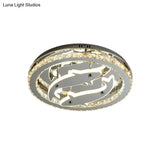 Modern Circle Crystal Block Flushmount Led Ceiling Light With Chrome Finish And Fish Design