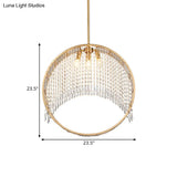Modern Circle Drop Pendant Iron Chandelier - Gold With Crystal Drapes