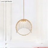 Modern Circle Drop Pendant Iron Chandelier - Gold With Crystal Drapes