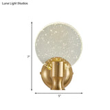 Modern Circle Panel Led Wall Lamp With Bubble Crystal In Gold 5/6 Wide
