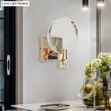 Modern Circle Panel Led Wall Lamp With Bubble Crystal In Gold 5/6 Wide