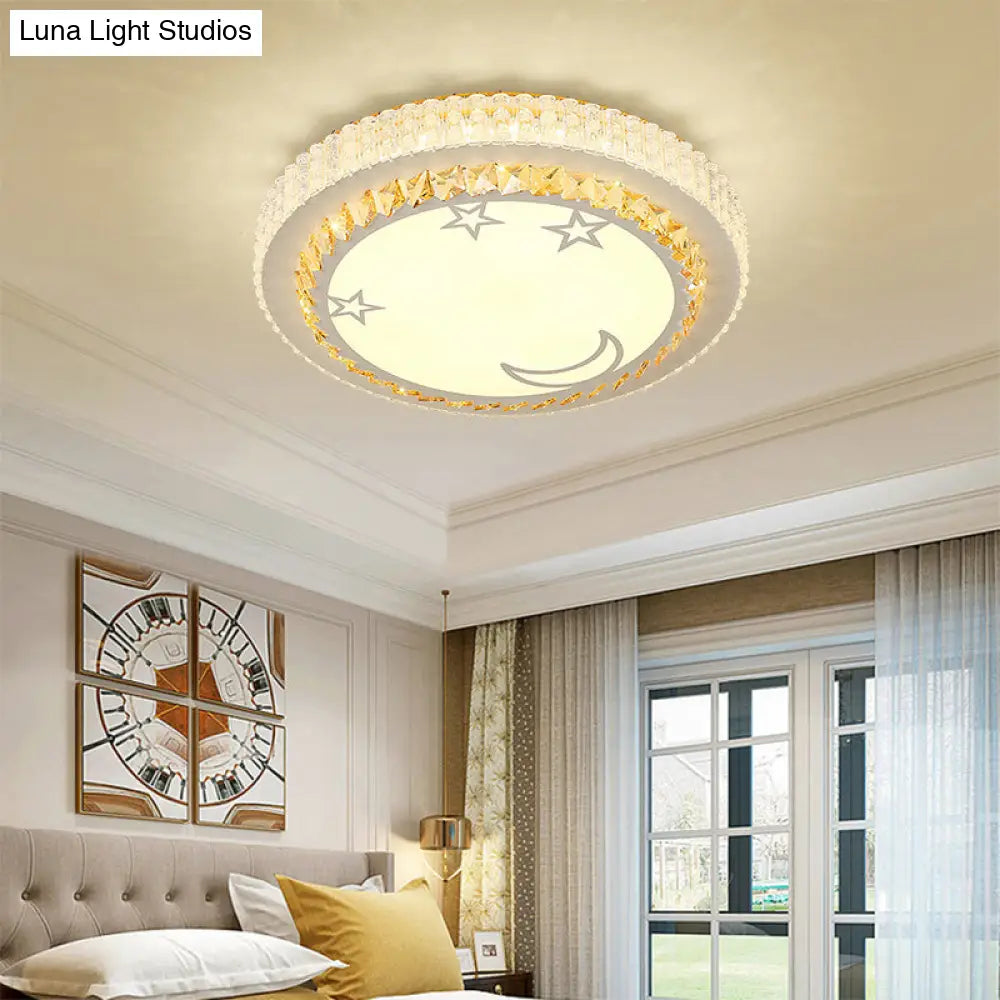 Modern Circular Flushmount Led Ceiling Light With Clear Crystal And Fun Patterns – Ideal For Bedroom