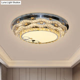 Modern Circular Led Ceiling Fixture With Clear Cut Crystal Blocks Stainless Steel