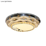 Modern Circular Led Ceiling Fixture With Clear Cut Crystal Blocks Stainless Steel
