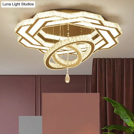 Modern Circular Led Flushmount With Clear Crystal For Living Room Ceiling