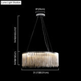 Modern Circular Metal Tassel Chain Chandelier - Living Room Pendant Lamp With 3-Colored Led Lights
