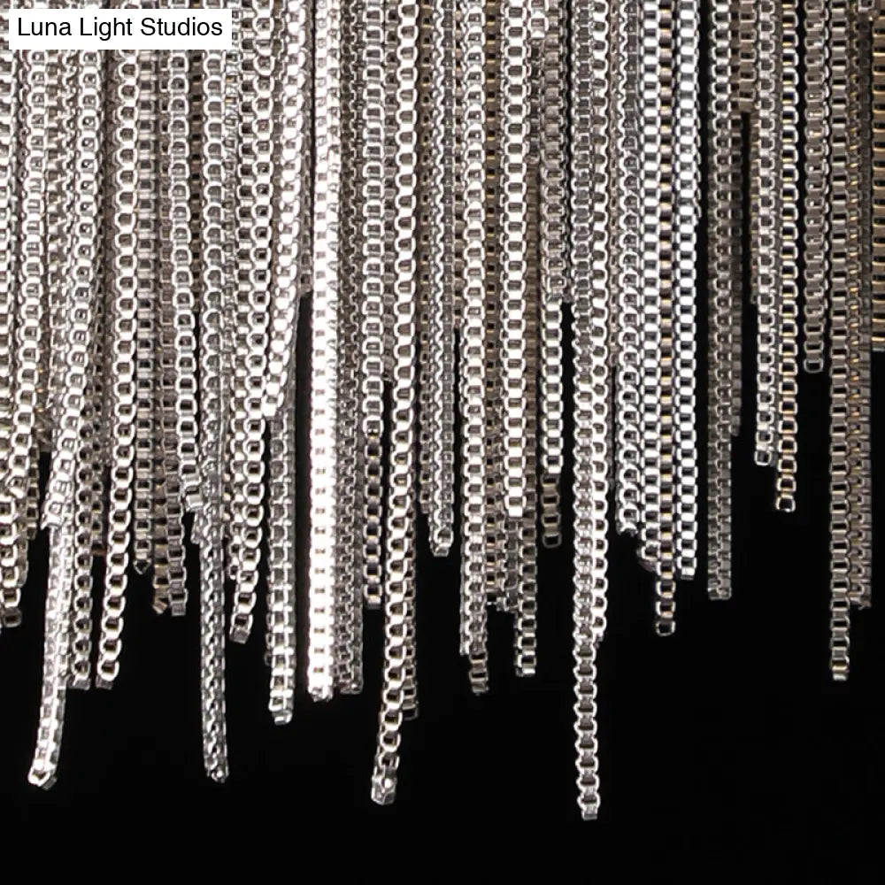 Modern Circular Metal Tassel Chain Chandelier - Living Room Pendant Lamp With 3-Colored Led Lights