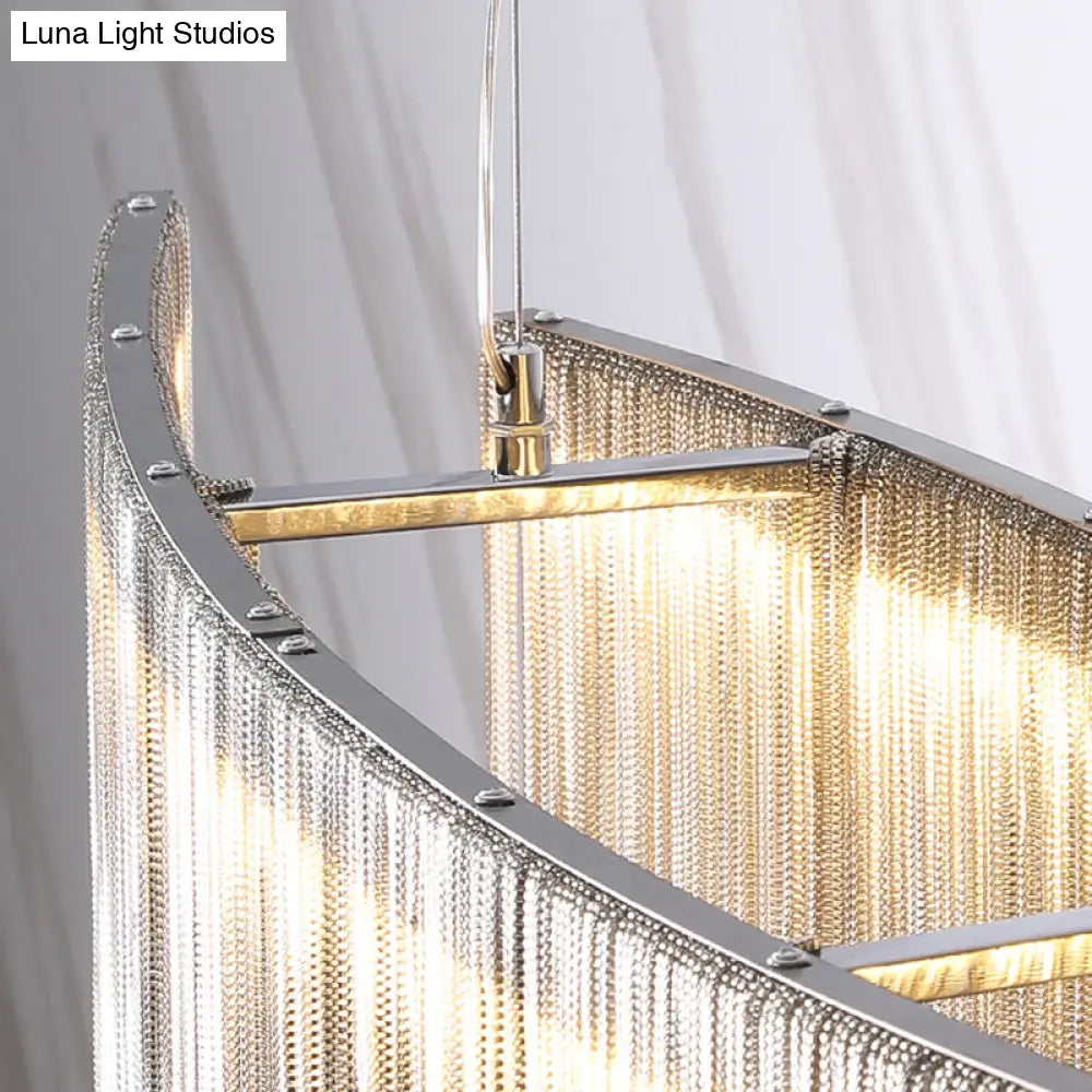 Modern Circular Metal Tassel Chain Chandelier - Living Room Pendant Lamp With 3-Colored Led Lights