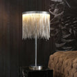 Modern Circular Table Lamp: Aluminum Chain Led Bedside Night Light In Silver