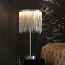 Modern Circular Table Lamp: Aluminum Chain Led Bedside Night Light In Silver