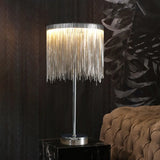 Modern Circular Table Lamp: Aluminum Chain Led Bedside Night Light In Silver