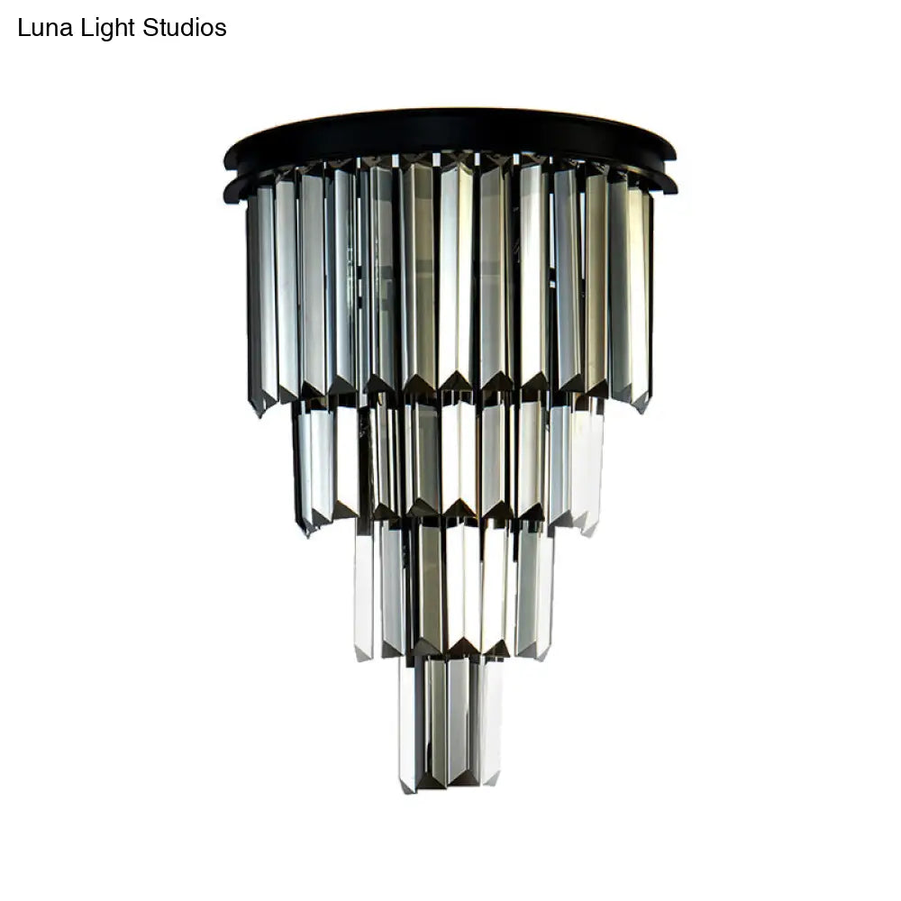 Modern Clear/Amber Layered Wall Light Sconce With Crystal Accents - 2-Light Mounted Lamp For Living