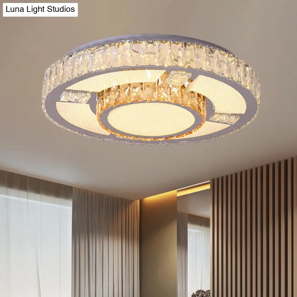 Modern Clear Beveled Crystal Blocks Stainless - Steel Led Flush Mount Lamp