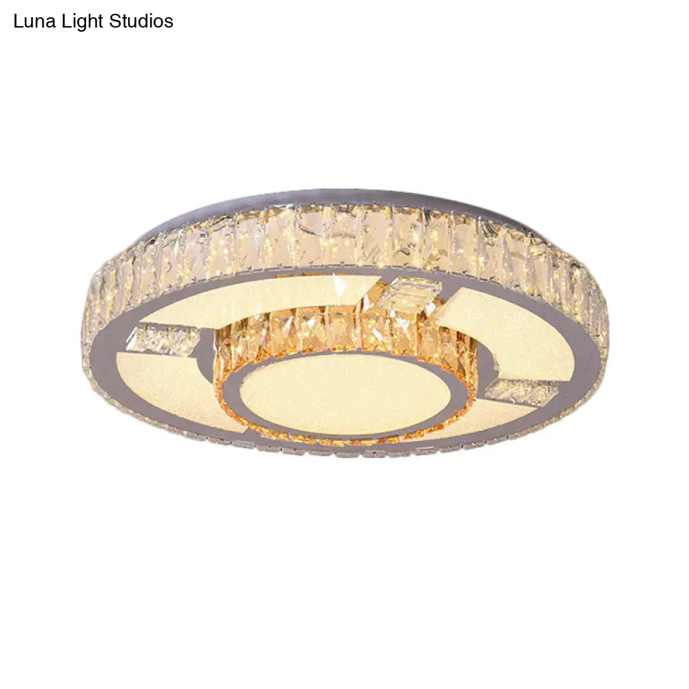 Modern Clear Beveled Crystal Blocks Stainless - Steel Led Flush Mount Lamp