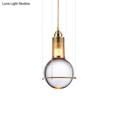 Modern Clear Crystal Ball Pendant Lamp With Led Gold Mesh Cage - Warm/White Bedroom Hanging Light