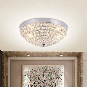 Modern Clear Crystal Beads Flush Mount Ceiling Light With Ring Mesh Grid - Set Of 2 Bulbs