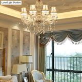 Clear Crystal Modernist Bell Ceiling Chandelier With 6/8 Bulbs - Living Room Pendant Lamp In Beige