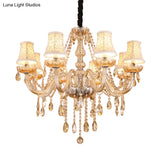 Clear Crystal Modernist Bell Ceiling Chandelier With 6/8 Bulbs - Living Room Pendant Lamp In Beige